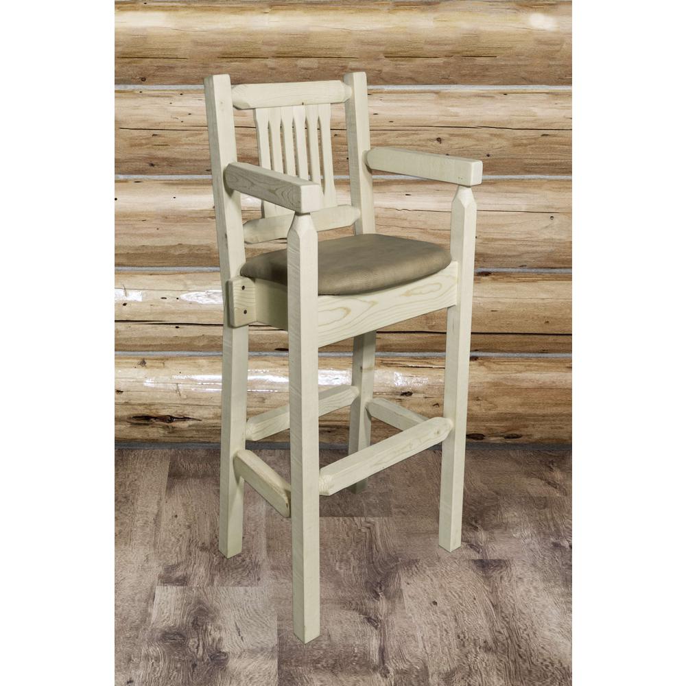 Homestead Collection Captain's Barstool - Buckskin Upholstery, Clear Lacquer Finish. Picture 3