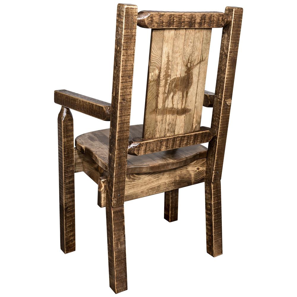 Homestead Collection Captain's Chair w/ Laser Engraved Elk Design, Stain & Lacquer Finish. Picture 1