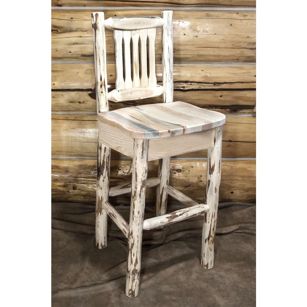 Montana Collection Barstool w/ Back, Clear Lacquer Finish, Ergonomic Wooden Seat. Picture 6