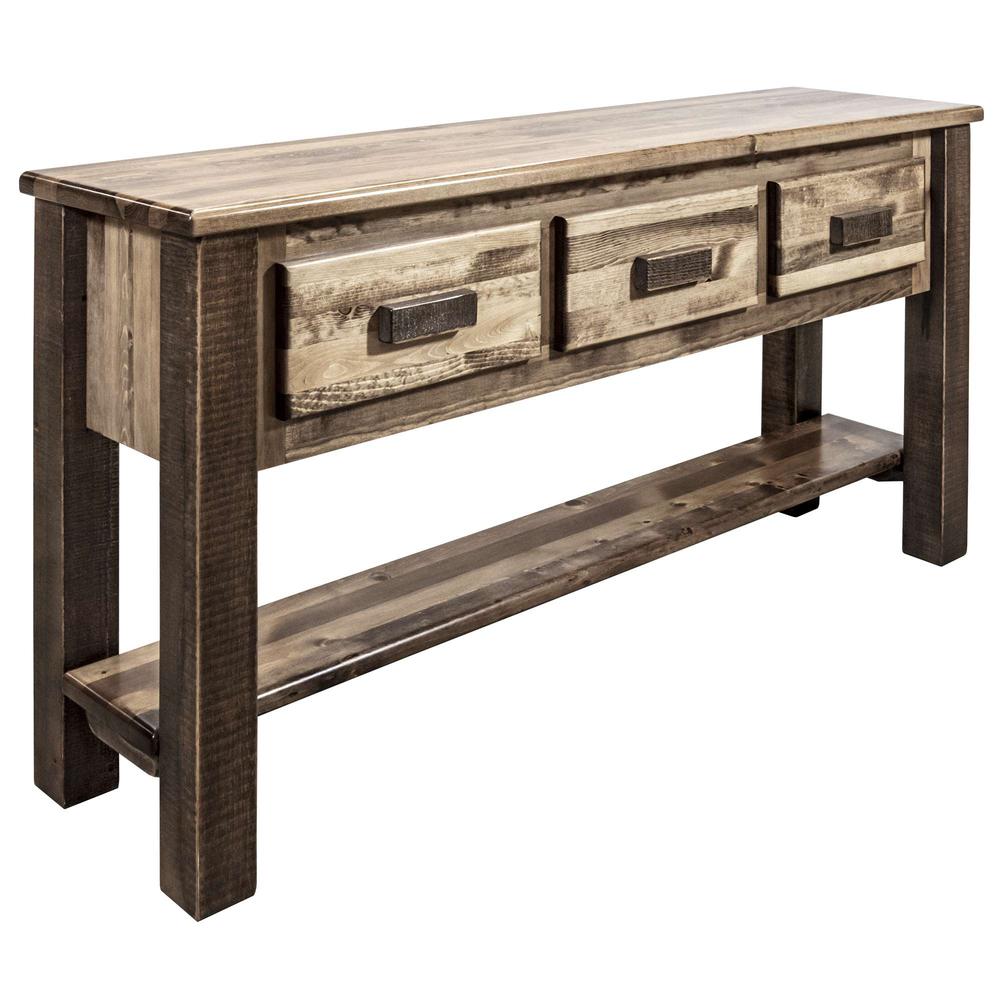 Homestead Collection Console Table w/ 3 Drawers, Stain & Clear Lacquer Finish. Picture 1