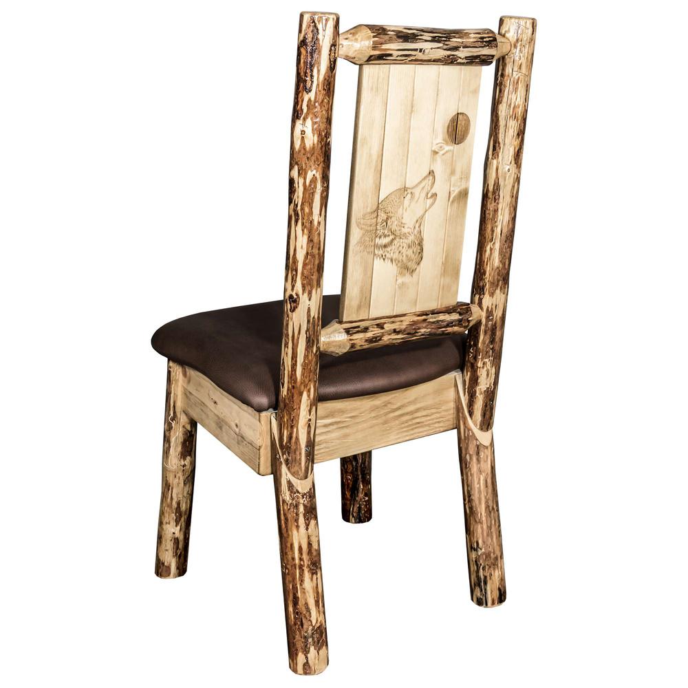 Glacier Country Collection Side Chair - Saddle Upholstery, w/ Laser Engraved Wolf Design. Picture 1