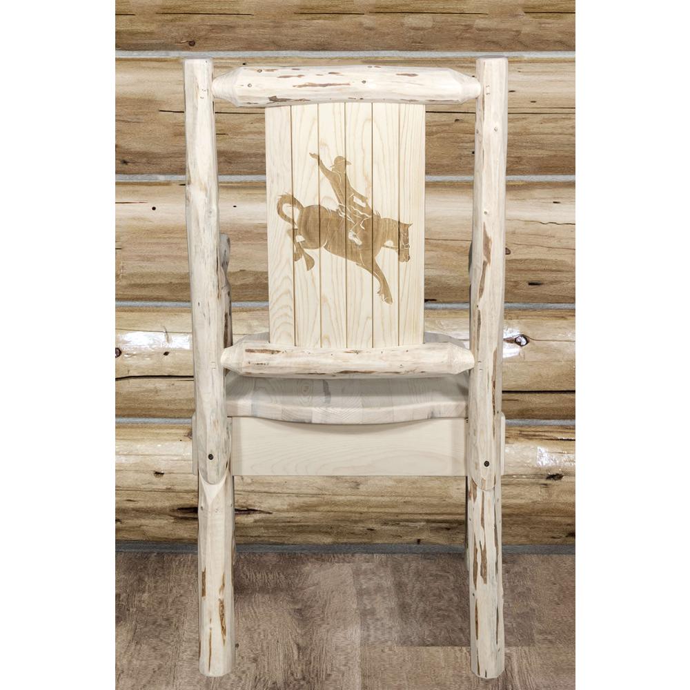 Montana Collection Captain's Chair w/ Laser Engraved Bronc Design, Clear Lacquer Finish. Picture 7