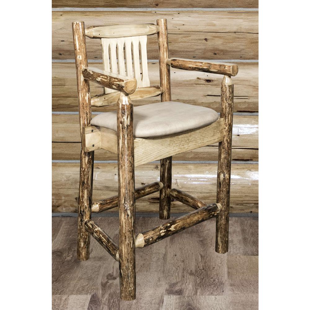 Montana Collection Counter Height Captain's Barstool - Buckskin Upholstery, Clear Lacquer Finish. Picture 3