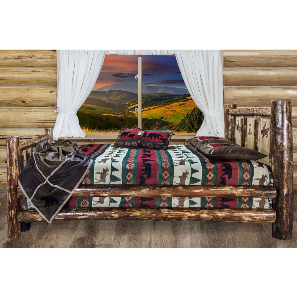 Glacier Country Collection Queen Bed w/ Laser Engraved Bronc Design. Picture 11