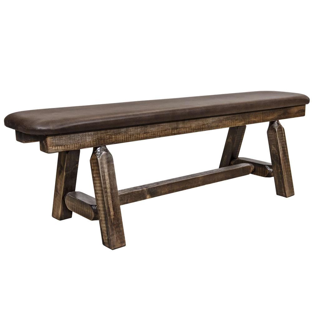Homestead Collection Plank Style Bench, Stain & Clear Lacquer Finish, 5 Foot w/ Saddle Upholstery. Picture 1