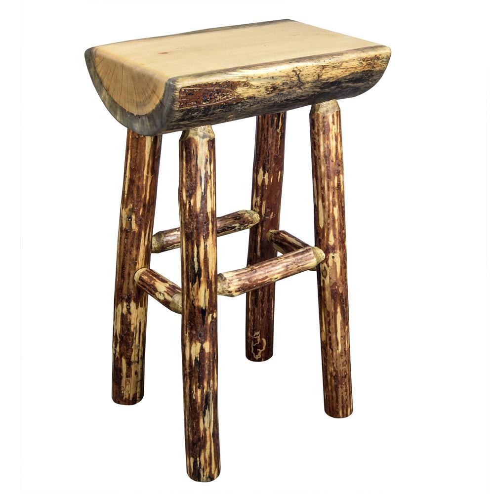 Glacier Country Collection Half Log Barstool w/ Exterior Stain Finish. Picture 1