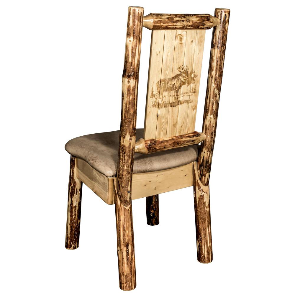 Glacier Country Collection Side Chair - Buckskin Upholstery, w/ Laser Engraved Moose Design. Picture 1