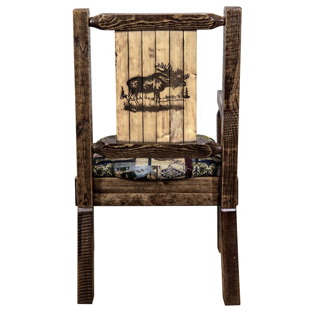 Homestead Collection Captain's Chair, Woodland Upholstery w/ Laser Engraved Moose Design, Stain & Lacquer Finish. Picture 2
