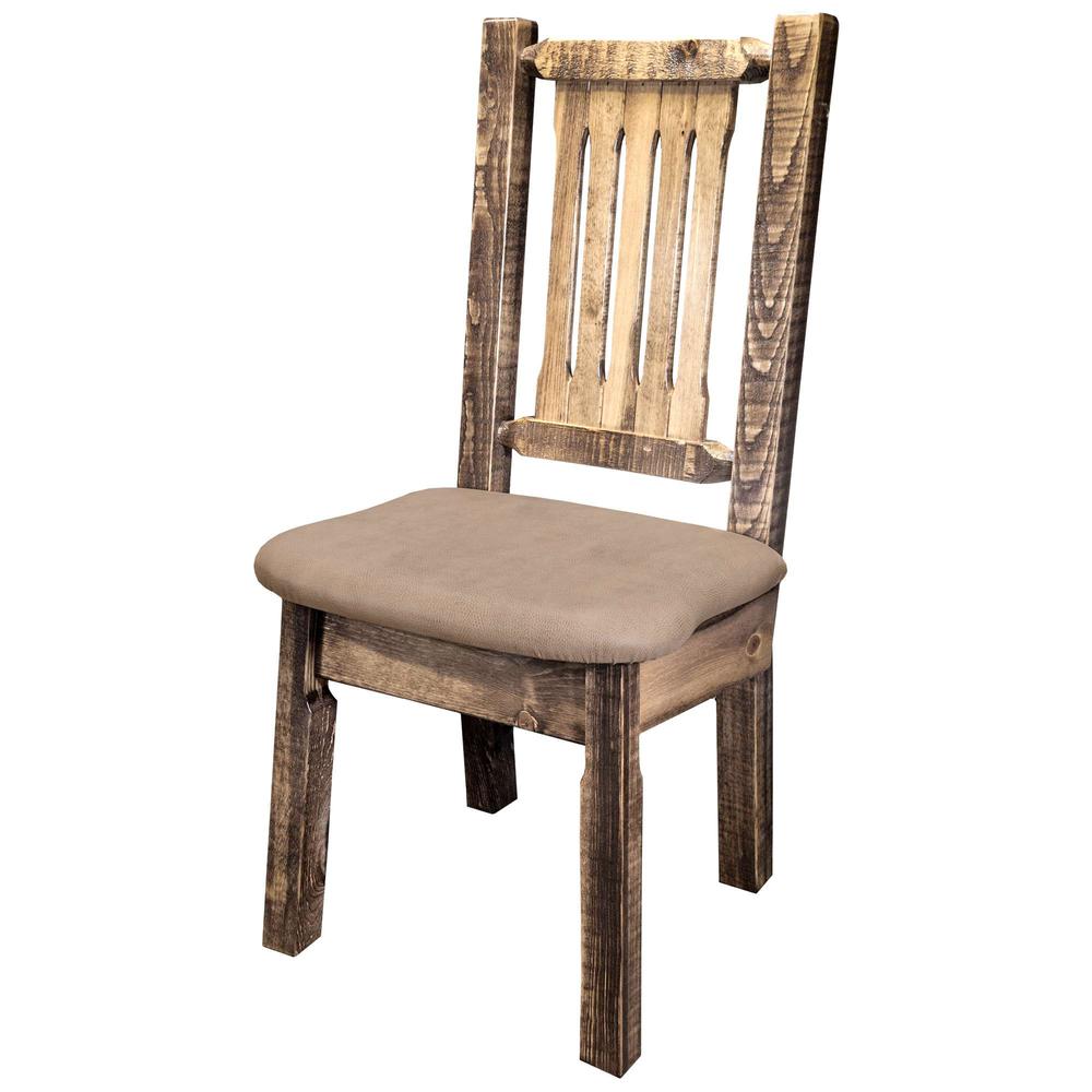 Homestead Collection Side Chair, Stain & Clear Lacquer Finish w/ Upholstered Seat, Buckskin Pattern. Picture 2