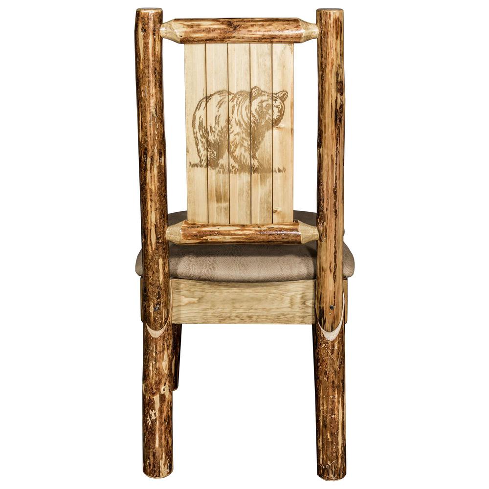 Glacier Country Collection Side Chair - Buckskin Upholstery, w/ Laser Engraved Bear Design. Picture 2