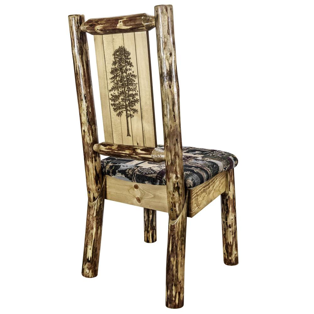 Glacier Country Collection Side Chair - Woodland Upholstery, w/ Laser Engraved Pine Tree Design. Picture 1