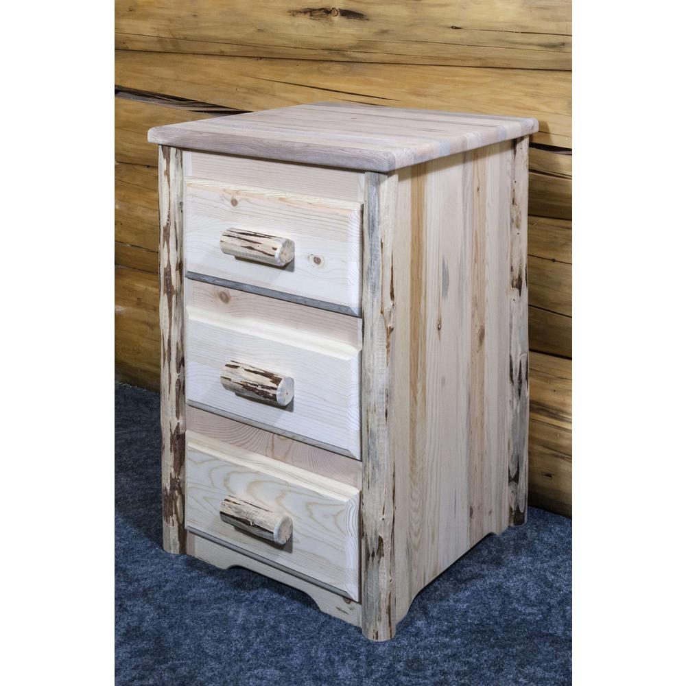 Montana Collection Nightstand with 3 Drawers, Clear Lacquer Finish. Picture 4