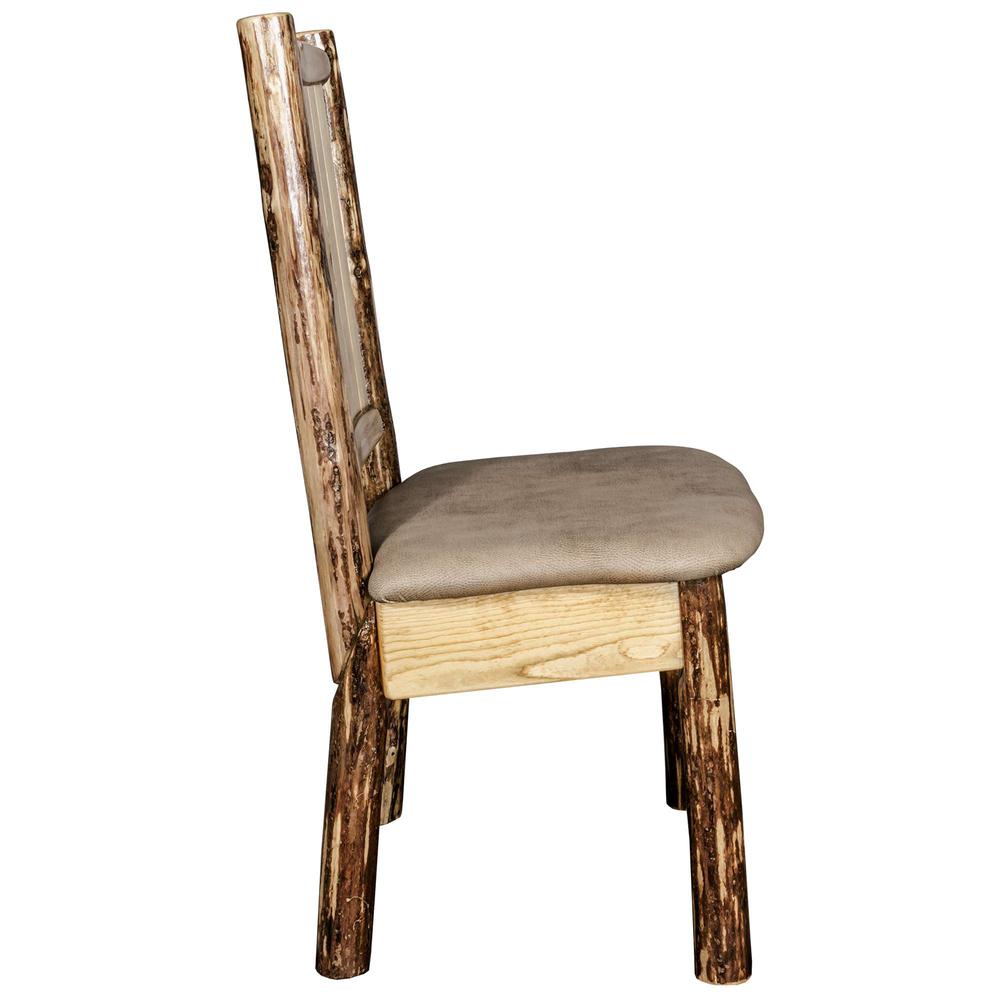 Glacier Country Collection Side Chair - Buckskin Upholstery, w/ Laser Engraved Moose Design. Picture 5