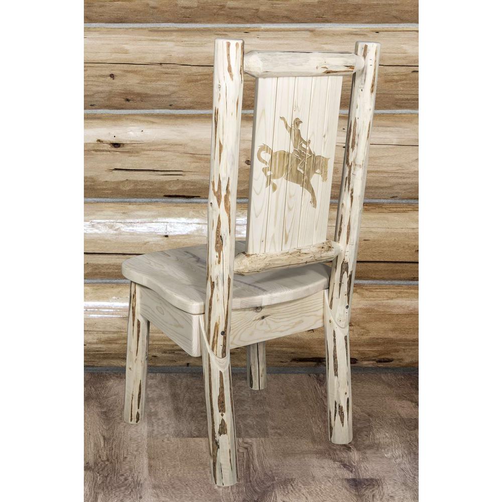 Montana Collection Side Chair w/ Laser Engraved Bronc Design, Clear Lacquer Finish. Picture 6