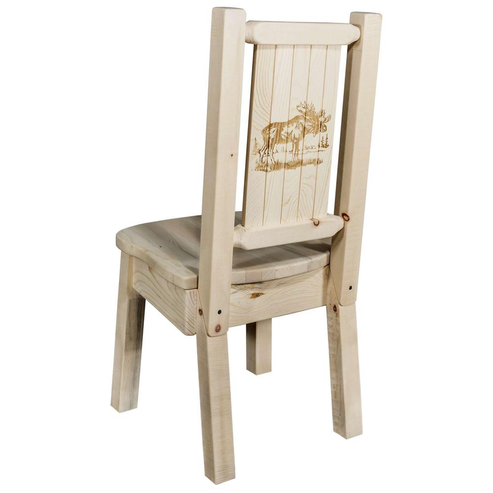 Homestead Collection Side Chair w/ Laser Engraved Moose Design, Clear Lacquer Finish. Picture 1