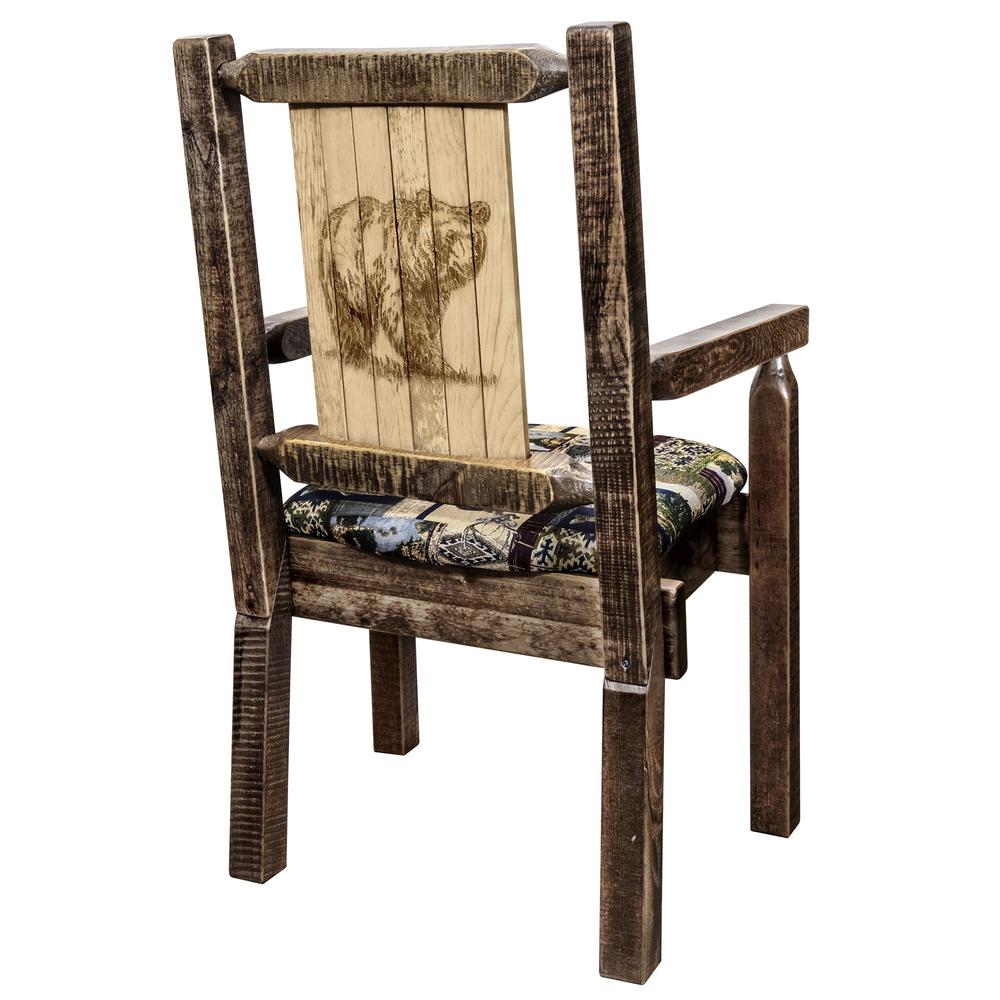 Homestead Collection Captain's Chair, Woodland Upholstery w/ Laser Engraved Bear Design, Stain & Lacquer Finish. Picture 1
