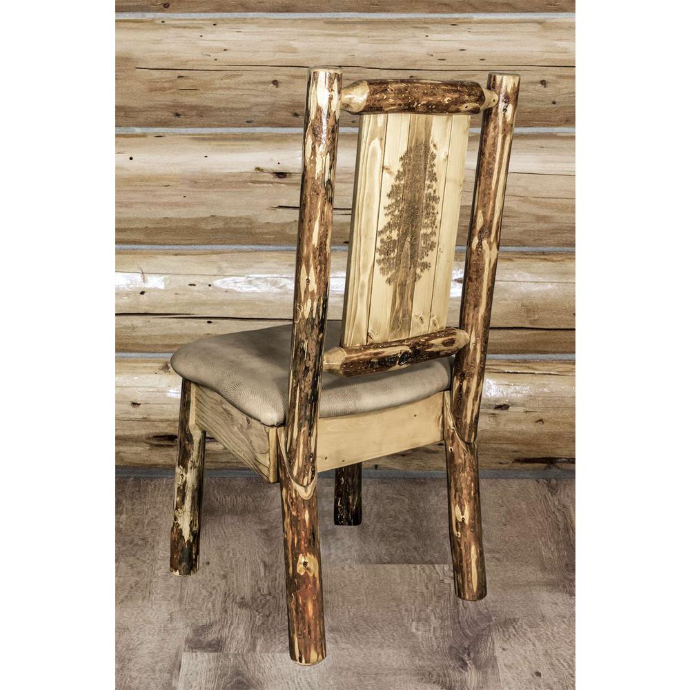 Glacier Country Collection Side Chair - Buckskin Upholstery, w/ Laser Engraved Pine Tree Design. Picture 6