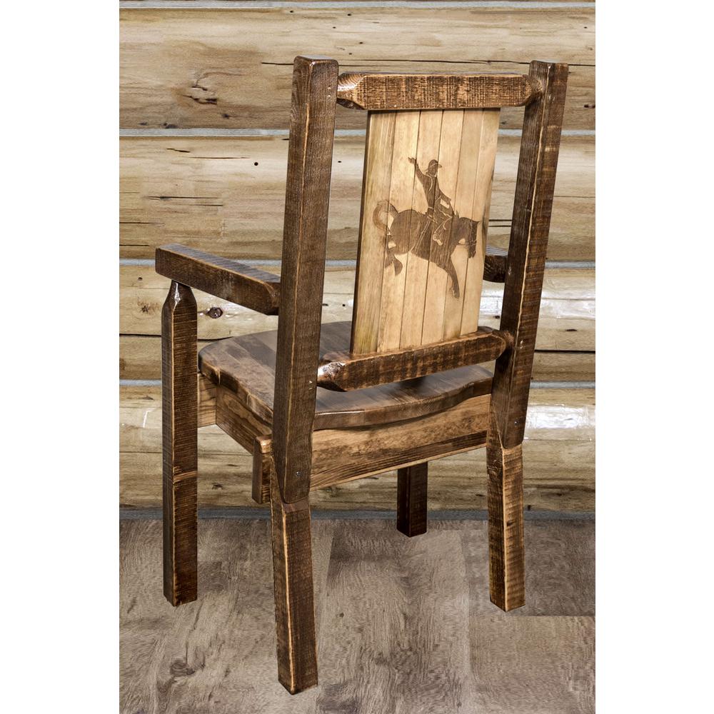 Homestead Collection Captain's Chair w/ Laser Engraved Bronc Design, Stain & Lacquer Finish. Picture 6