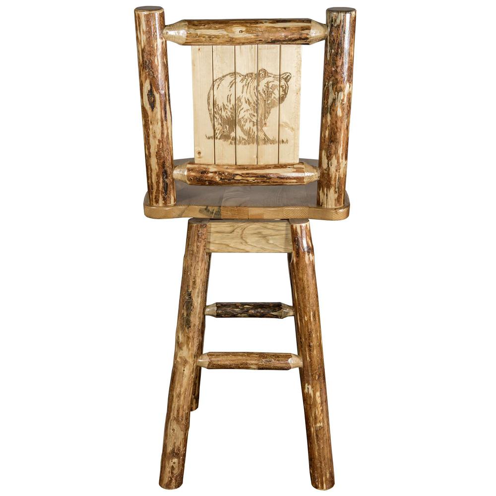 Glacier Country Collection Barstool w/ Back & Swivel w/ Laser Engraved Bear Design. Picture 2