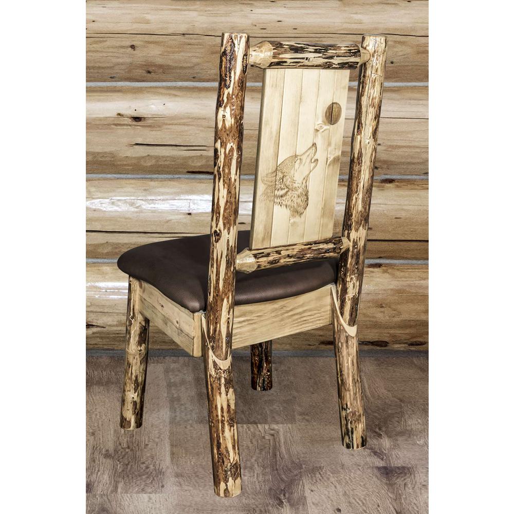 Glacier Country Collection Side Chair - Saddle Upholstery, w/ Laser Engraved Wolf Design. Picture 6