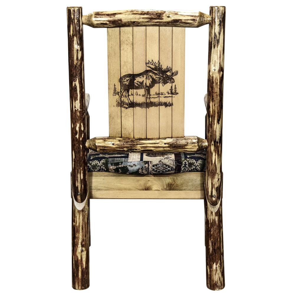 Glacier Country Collection Captain's Chair, Woodland Upholstery w/ Laser Engraved Moose Design. Picture 2