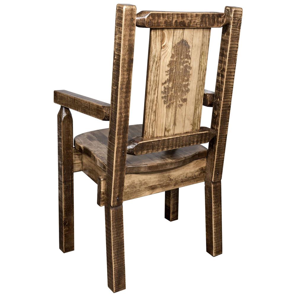 Homestead Collection Captain's Chair w/ Laser Engraved Pine Tree Design, Stain & Lacquer Finish. Picture 1
