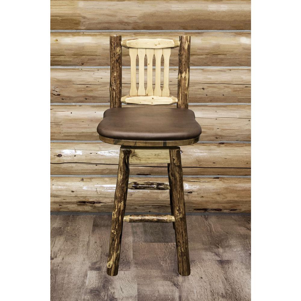 Glacier Country Collection Barstool w/ Back & Swivel w/ Upholstered Seat, Saddle Pattern. Picture 2