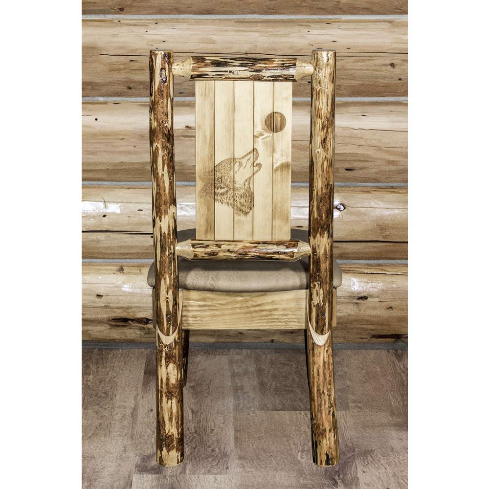 Glacier Country Collection Side Chair - Buckskin Upholstery, w/ Laser Engraved Wolf Design. Picture 7