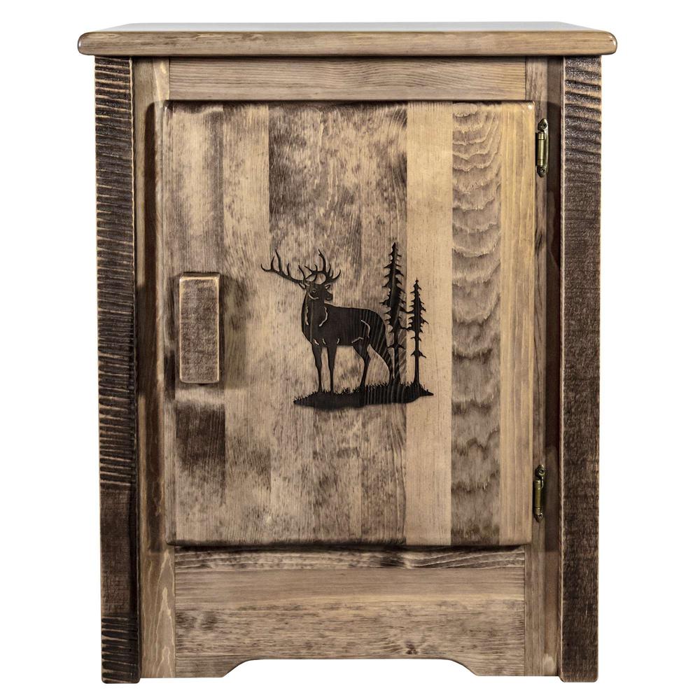 Homestead Collection Accent Cabinet w/ Laser Engraved Elk Design, Right Hinged, Stain & Clear Lacquer Finish. Picture 2