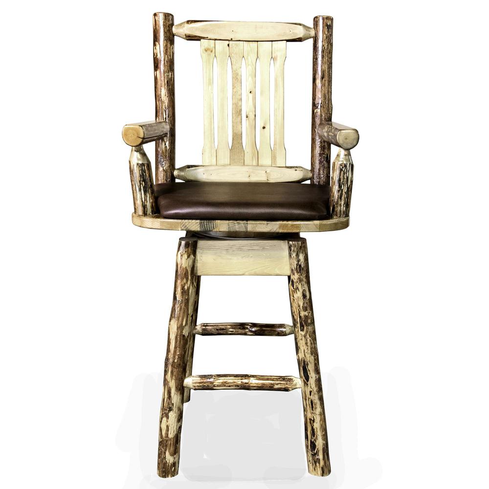 Glacier Country Collection Captain's Barstool w/ Back & Swivel w/ Upholstered Seat, Saddle Pattern. Picture 2