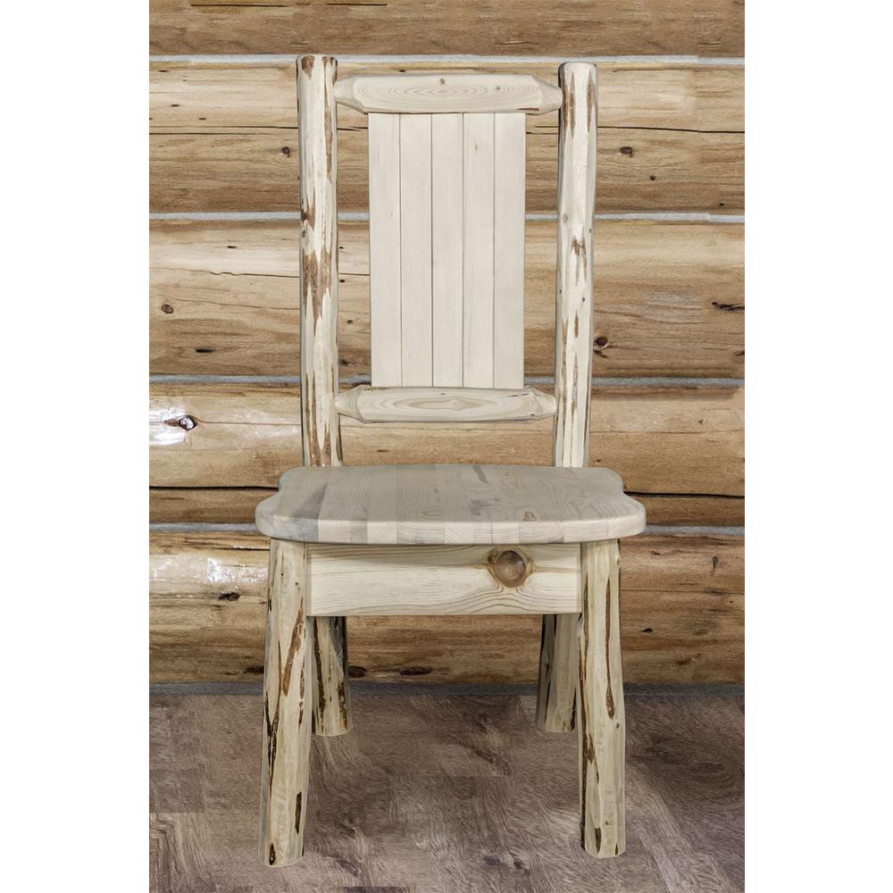 Montana Collection Side Chair w/ Laser Engraved Pine Tree Design, Clear Lacquer Finish. Picture 9