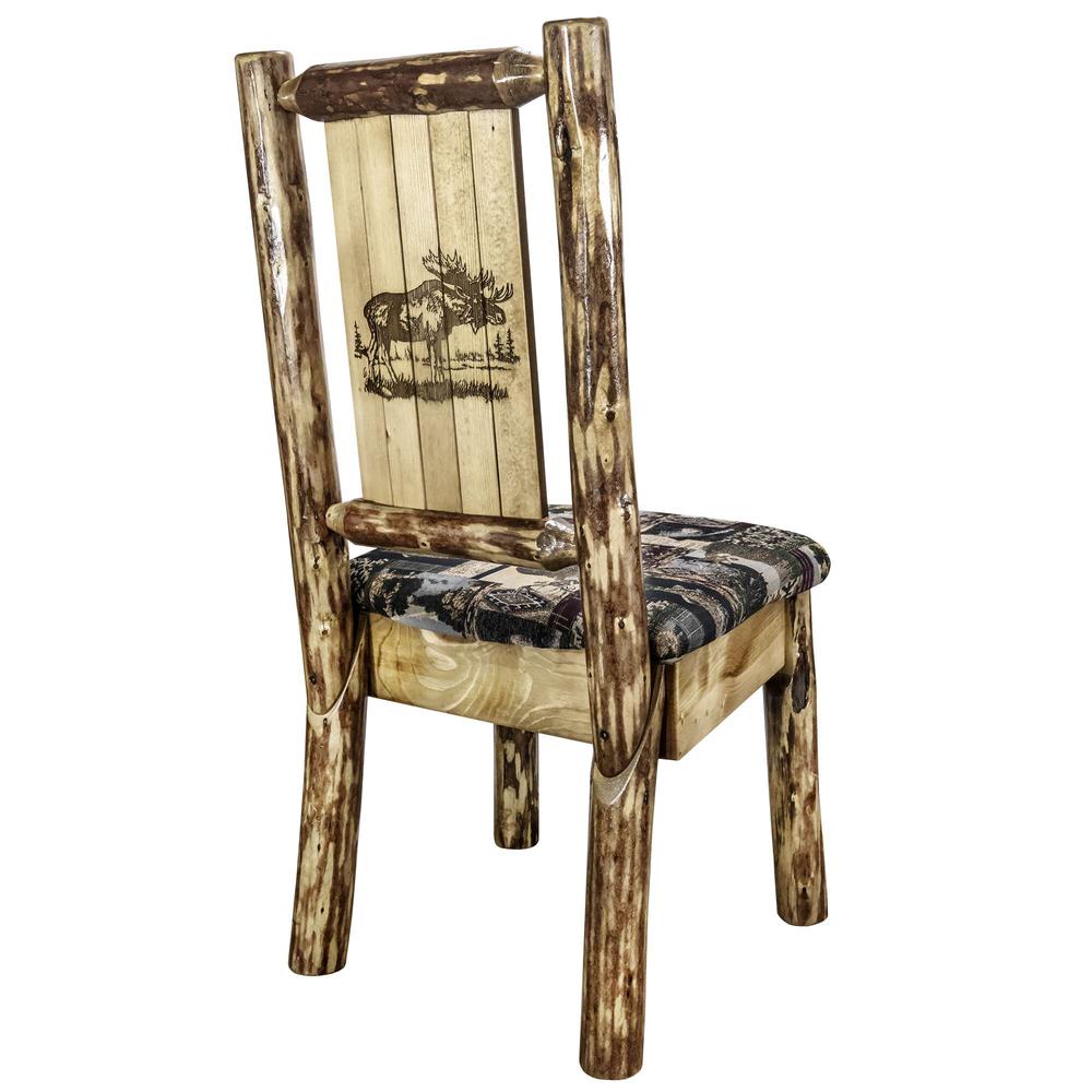 Glacier Country Collection Side Chair - Woodland Upholstery, w/ Laser Engraved Moose Design. Picture 1