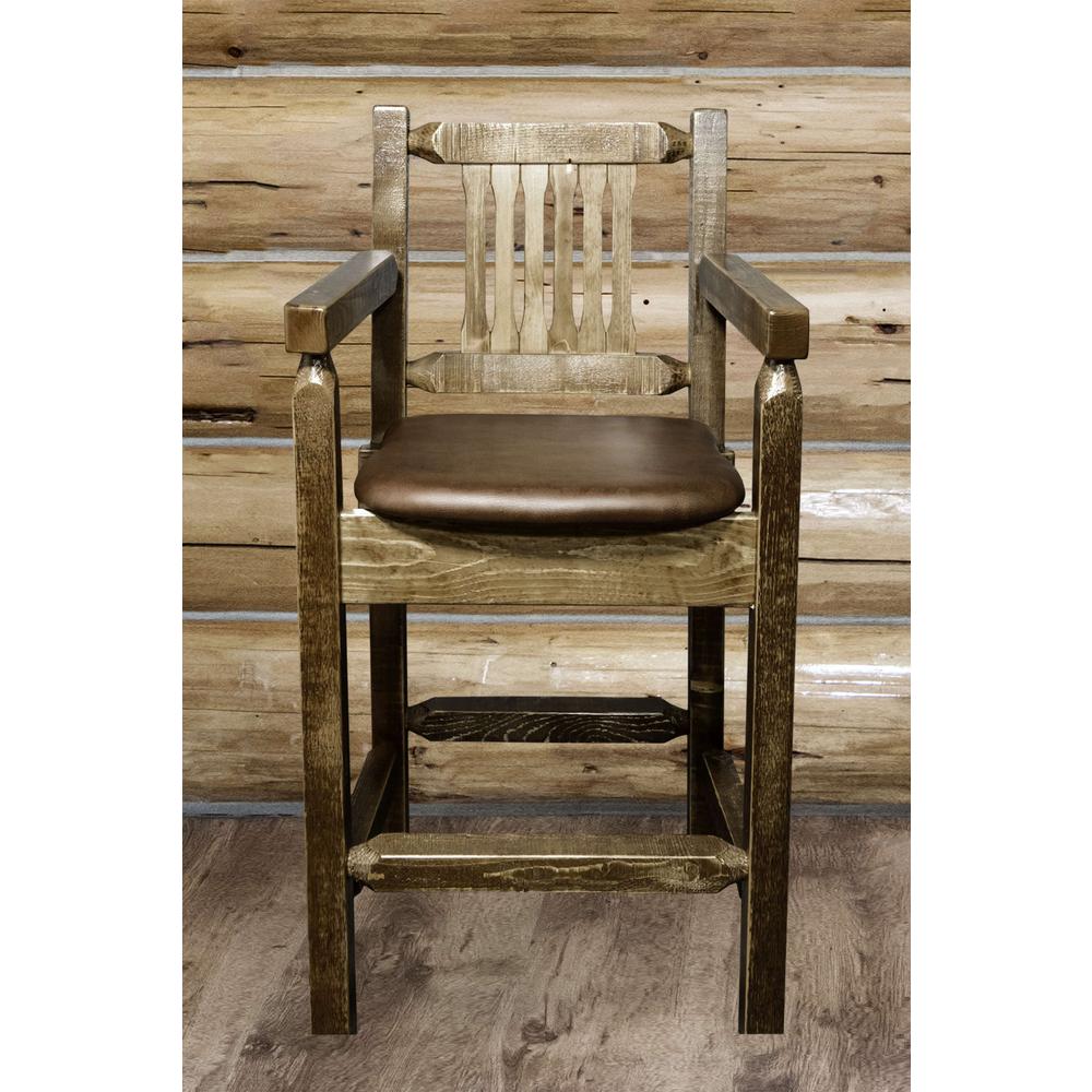 Homestead Collection Counter Height Captain's Barstool - Saddle Upholstery, Stain & Lacquer Finish. Picture 3
