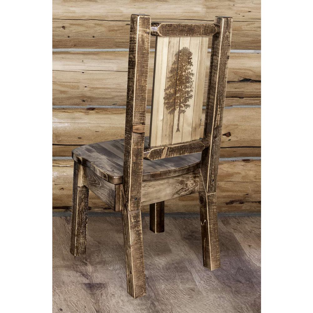 Homestead Collection Side Chair w/ Laser Engraved Pine Tree Design, Stain & Lacquer Finish. Picture 6