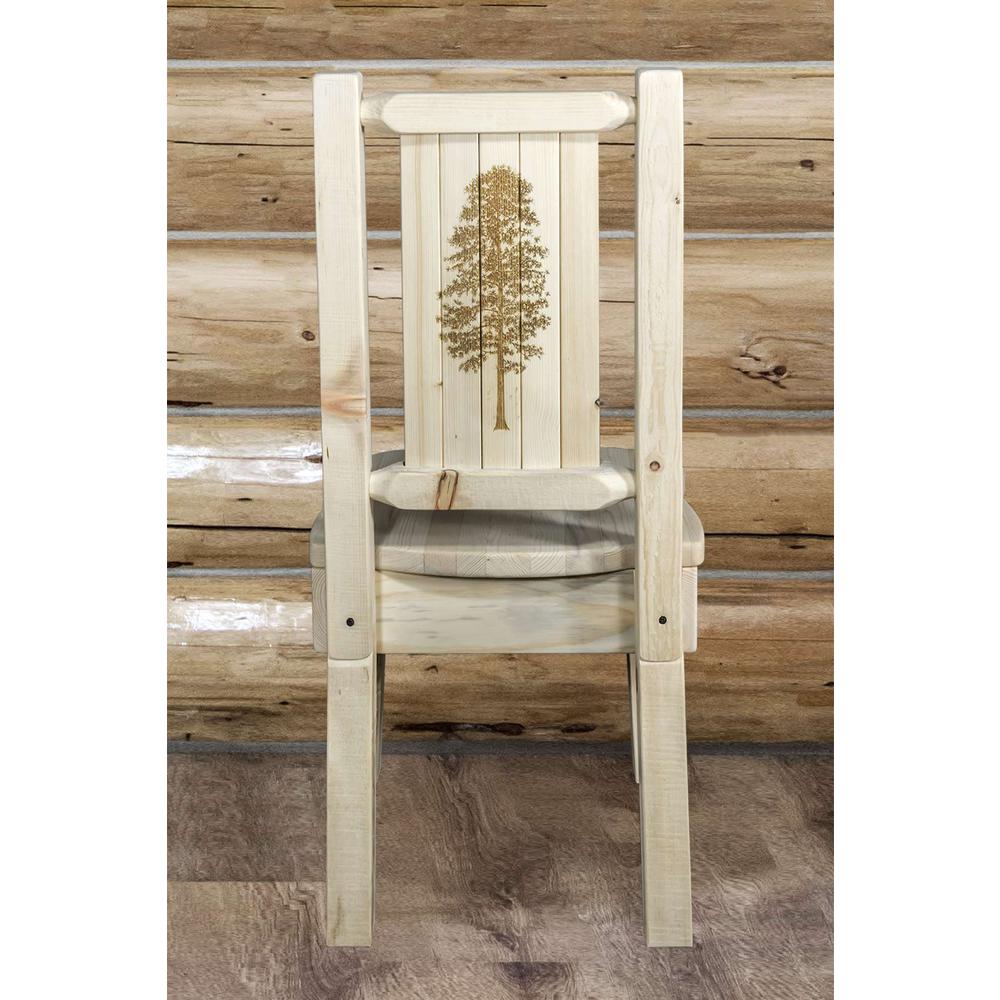 Homestead Collection Side Chair w/ Laser Engraved Pine Tree Design, Clear Lacquer Finish. Picture 7