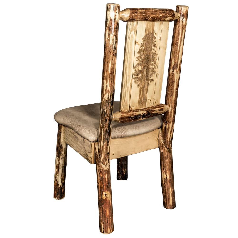 Glacier Country Collection Side Chair - Buckskin Upholstery, w/ Laser Engraved Pine Tree Design. Picture 1