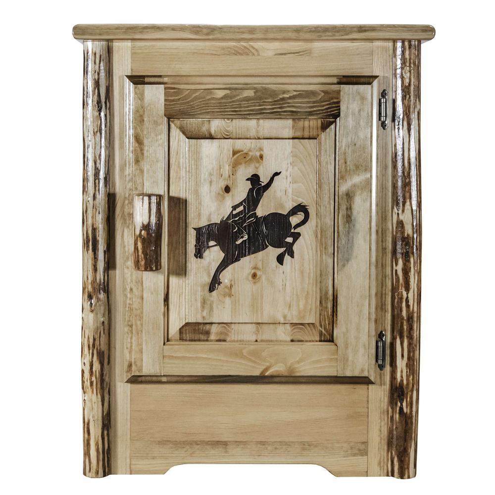 Glacier Country Collection Accent Cabinet w/ Laser Engraved Bronc Design, Right Hinged. Picture 2