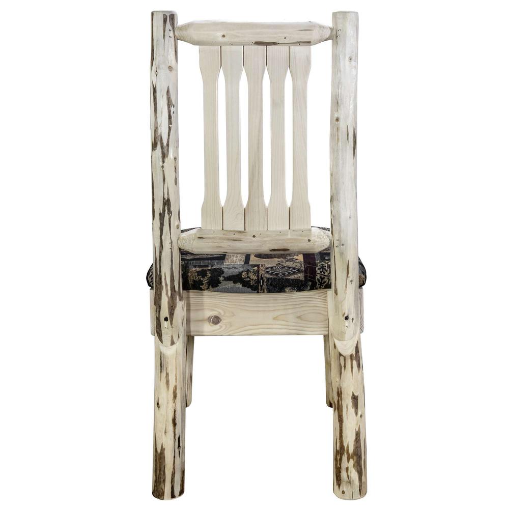 Montana Collection Side Chair, Clear Lacquer Finish w/ Upholstered Seat, Woodland Pattern. Picture 5