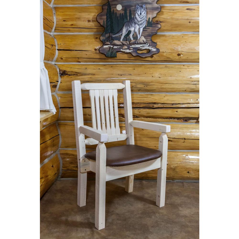 Homestead Collection Captain's Chair, Clear Lacquer Finish w/ Upholstered Seat, Saddle Pattern. Picture 3