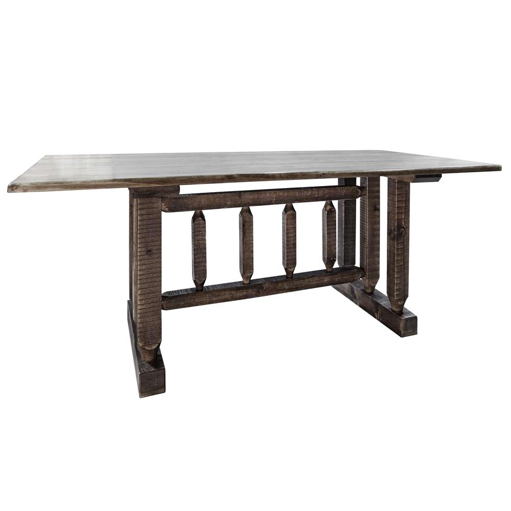 Homestead Collection Trestle Based Dining Table, Stain & Clear Lacquer Finish. Picture 1