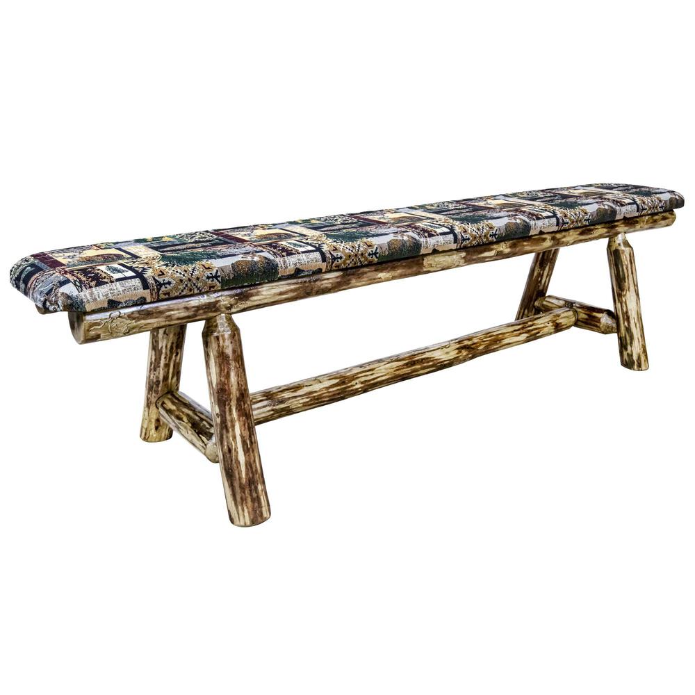 Glacier Country Collection Plank Style Bench, 6 Foot w/ Woodland Upholstery. Picture 1