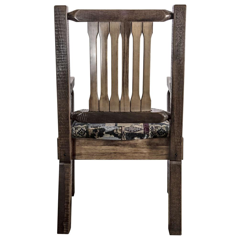 Homestead Collection Captain's Chair, Stain & Clear Lacquer Finish w/ Upholstered Seat, Woodland Pattern. Picture 5