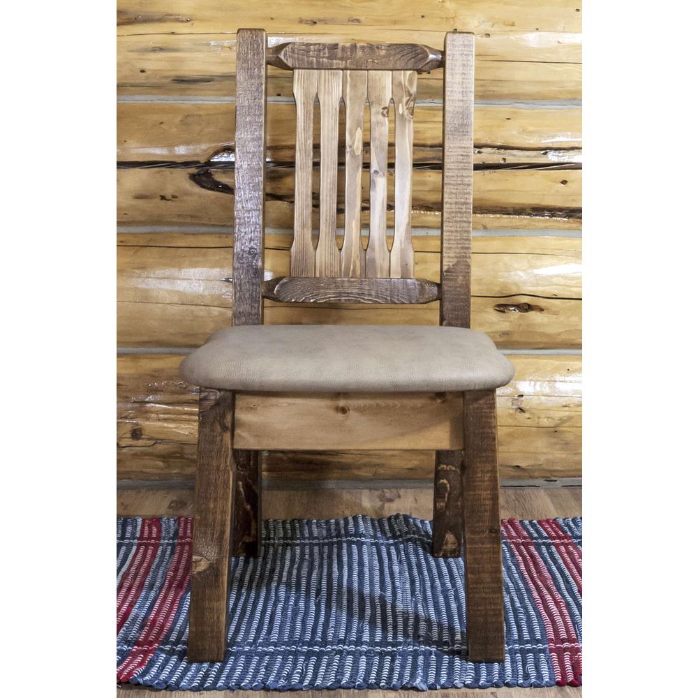 Homestead Collection Side Chair, Stain & Clear Lacquer Finish w/ Upholstered Seat, Buckskin Pattern. Picture 3