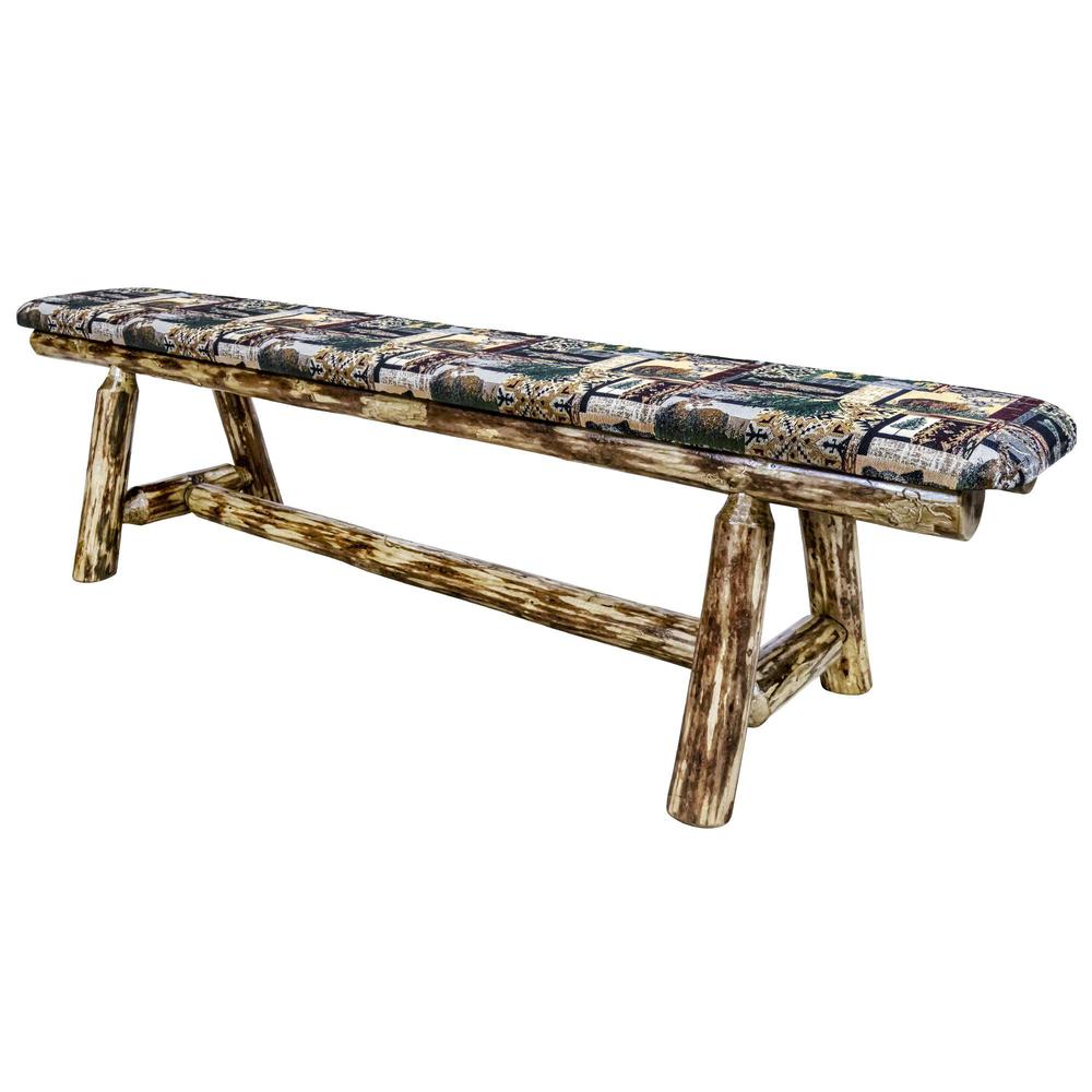 Glacier Country Collection Plank Style Bench, 6 Foot w/ Woodland Upholstery. Picture 3