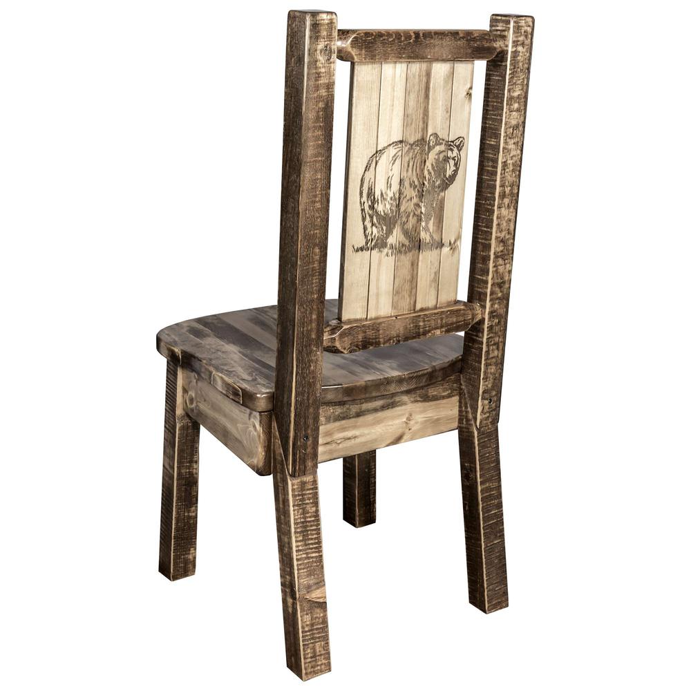 Homestead Collection Side Chair w/ Laser Engraved Bear Design, Stain & Lacquer Finish. Picture 1