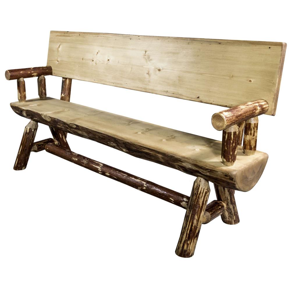 Glacier Country Collection Half Log Bench w/ Back & Arms, 6 Foot. Picture 4