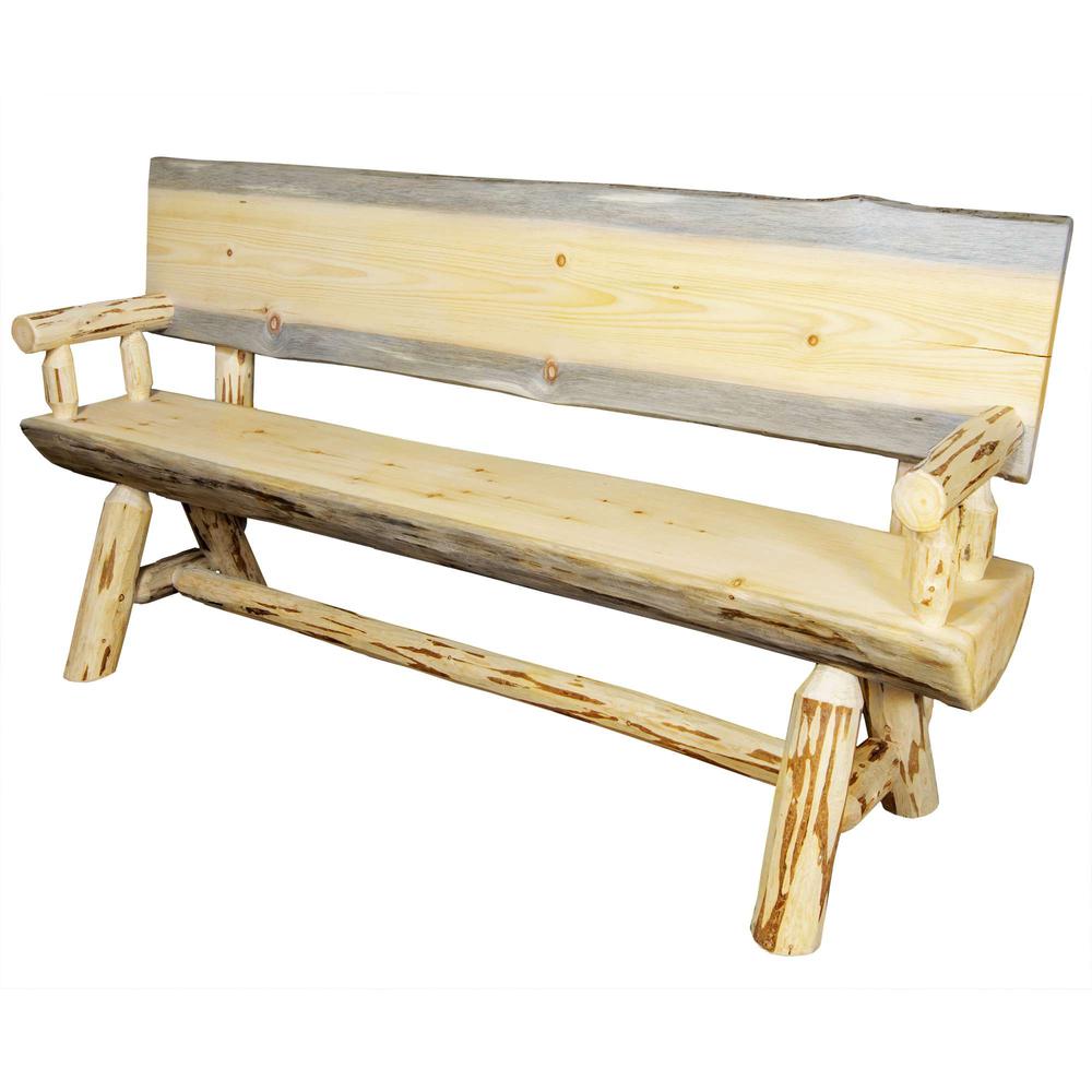 Montana Collection Half Log Bench w/ Back & Arms, Exterior Finish, 6 Foot. Picture 3