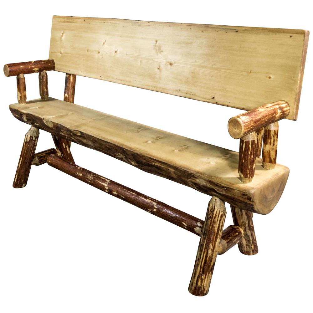 Glacier Country Collection Half Log Bench w/ Back & Arms, 5 Foot. Picture 4