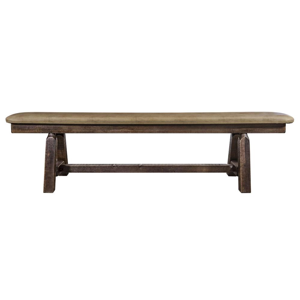 Homestead Collection Plank Style Bench, Stain & Clear Lacquer Finish, 6 Foot w/ Buckskin Upholstery. Picture 2