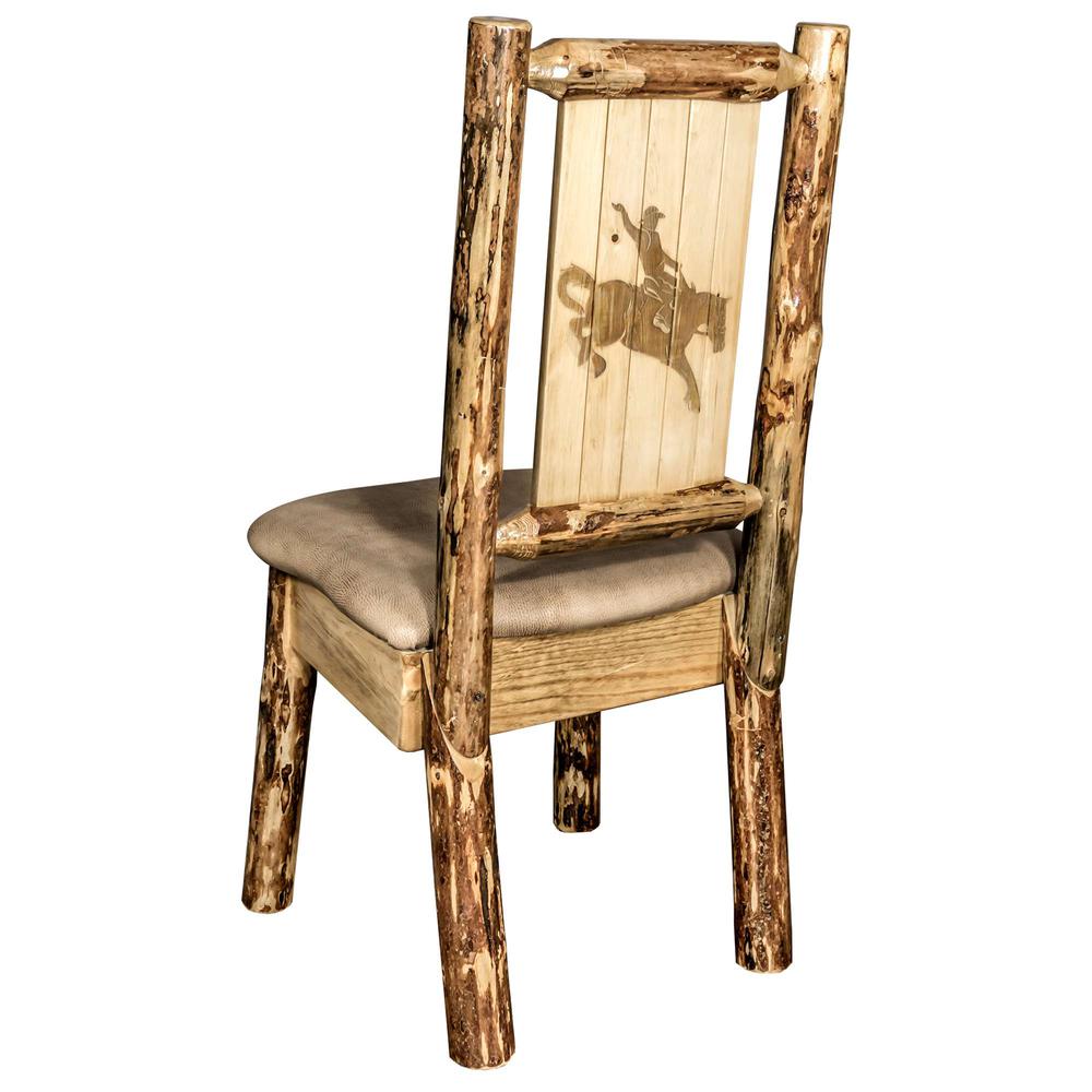 Glacier Country Collection Side Chair - Buckskin Upholstery, w/ Laser Engraved Bronc Design. Picture 1
